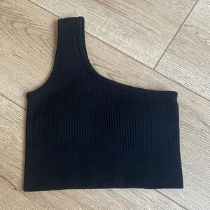 BuffBunny Black Ribbed One-Shoulder Tank Top